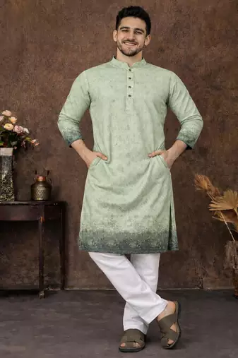 pista green zari woven rayon cotton kurta pajama set for men | ethnic festive wear