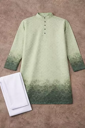 pista green zari woven rayon cotton kurta pajama set for men | ethnic festive wear