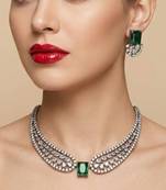 emerald green cz diamond necklace set for women | american diamond party wear jewelry