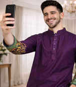 purple dola silk foil print patola kurta pajama