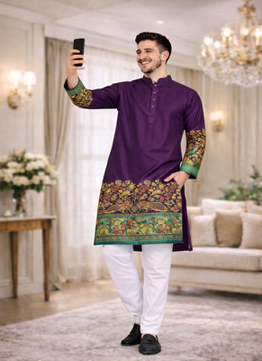 purple dola silk foil print patola kurta pajama 3