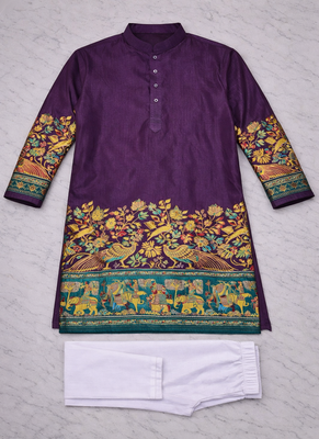purple dola silk foil print patola kurta pajama 5