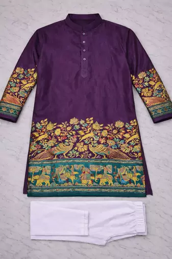 purple dola silk foil print patola kurta pajama
