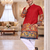 red color patola print dola silk kurta pajama set