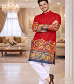 red color patola print dola silk kurta pajama set