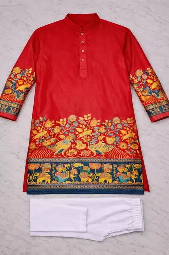 red color patola print dola silk kurta pajama set