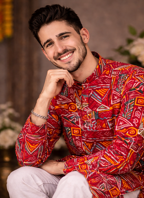 maroon multicolor foil print cotton kurta pajama set 2