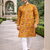 yellow multicolor foil print cotton kurta pajama set