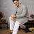 grey color linen silk jacquard weaving kurta pajama set