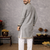 grey color linen silk jacquard weaving kurta pajama set