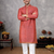 red color linen silk jacquard weaving kurta pajama set