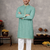 turquoise linen silk jacquard weaving kurta pajama set