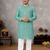 turquoise linen silk jacquard weaving kurta pajama set