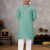 turquoise linen silk jacquard weaving kurta pajama set