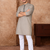 grey color jacquard work linen silk kurta pajama set