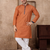 orange color jacquard work linen silk kurta pajama set