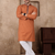 orange color jacquard work linen silk kurta pajama set