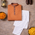 orange color jacquard work linen silk kurta pajama set