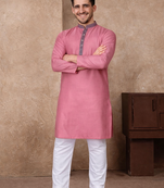 pink color jacquard work linen silk kurta pajama set