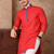 red color jacquard work linen silk kurta pajama set