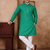 turquoise color jacquard work linen silk kurta pajama set