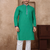 turquoise color jacquard work linen silk kurta pajama set