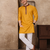 yellow color jacquard work linen silk kurta pajama set