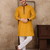 yellow color jacquard work linen silk kurta pajama set