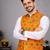 orange cotton silk koti kurta pajama set with jacquard work