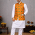 orange cotton silk koti kurta pajama set with jacquard work