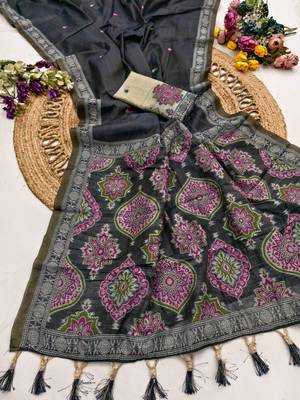 black muga cotton saree with ajrakh motif pallu 1