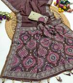 coffee brown muga cotton saree with ajrakh pallu