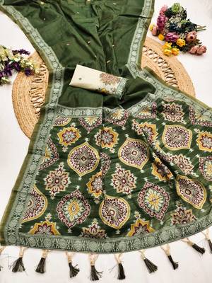 green muga cotton saree with ajrakh motif pallu 1