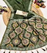 green muga cotton saree with ajrakh motif pallu
