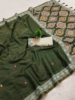 green muga cotton saree with ajrakh motif pallu 2