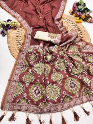 maroon muga cotton saree with ajrakh design pallu 1