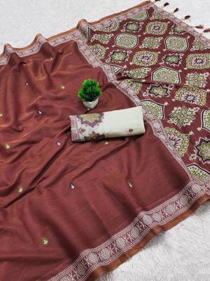 maroon muga cotton saree with ajrakh design pallu 2
