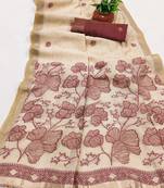 cream muga cotton saree floral meenakari pallu
