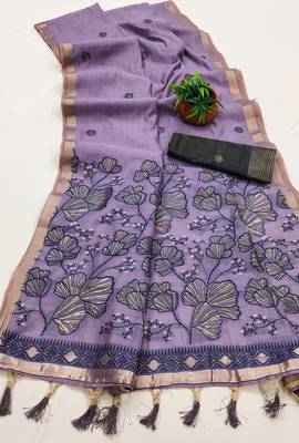 lavender muga cotton saree meenakari ajrakh pallu 1