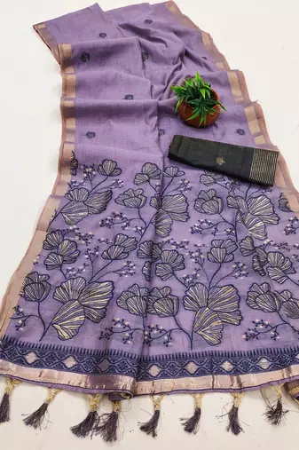 lavender muga cotton saree meenakari ajrakh pallu