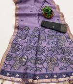 lavender muga cotton saree meenakari ajrakh pallu