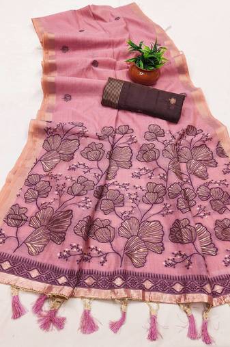 Pink muga cotton meenakari & azarakh pallu saree with contrast blouse