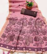 pink muga cotton saree meenakari ajrakh pallu