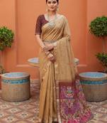 cream muga cotton meenakari saree with ajrakh pallu