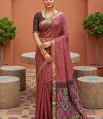 mauve muga cotton saree with ajrakh meenakari designer pallu