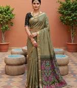 mehendi muga cotton saree with ajrakh meenakari designer pallu