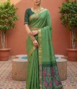 pista muga cotton saree with ajrakh meenakari designer pallu