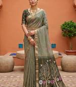 mehendi muga cotton traditional saree with meenakari ajrakh pallu