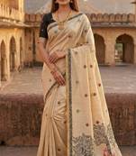 cream muga cotton meenakari ajrakh pallu saree
