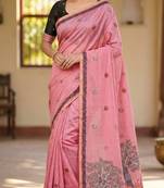 pink muga cotton meenakari ajrakh pallu saree